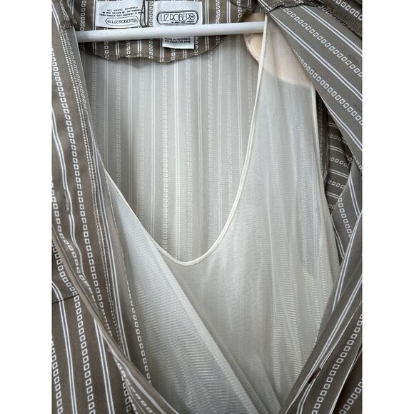 Vintage Liz Roberts Shirt Dress Womens Small Beige White Striped Ruffle Casual - Picture 4 of 16